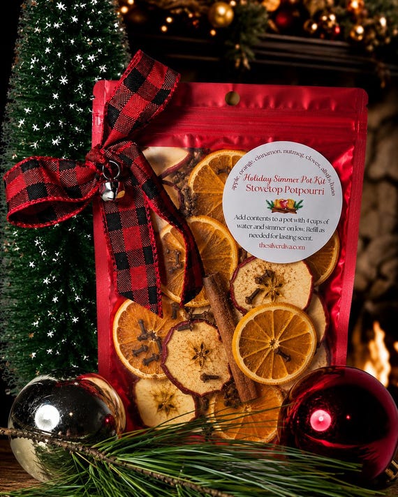 Christmas Stovetop Potpourri - Winter Holiday Simmer Pot Kit - Natural Home Fragrance - Apple Orange Cinnamon - Cozy Housewarming Gift