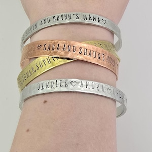 Mom Gift, Name Bracelet for Mom Grandma Mimi for Mother’s Day, Personalized Bracelet, Hand Stamped Jewelry for Her, Custom Stacking Cuff