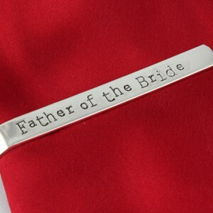Father of the Bride Tie Bar - Father of the Groom Tie Bar - Sterling Silver Tie Bar - Custom Tie Bar - Personalized Tie Clip -Groomsman Gift
