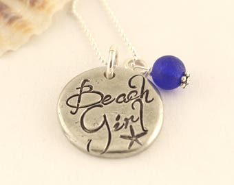 Beach Girl Charm Necklace - Seaglass Necklace - Summer Beach Necklace - Vacation Necklace - Cruise Jewelry - Sea Glass Necklace