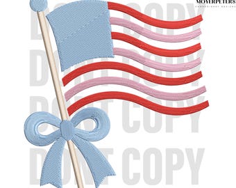 4th of July bow embroidery, embroidery patriotic Flag, coquette bow, red white and blue embroidery designs, American flag embroidery,7 sizes
