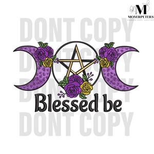 Triple Moon Pentagram And Flowers Design, Blessed Be File, Mystical Triple Goddess Embroidery File, Triple Moon Goddess Shirt Idea