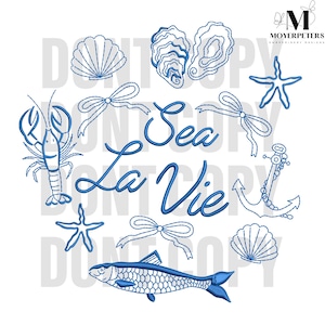 Desenhos de bordado de oceano, desenho de bordado de animais marinhos, padrão de bordado de estrela-do-mar, concha, ostra, âncora, onda, 5 tamanhos