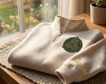 Embroidered Celtic Knot Quarter Zip, Irish Heritage 1/4 Zip Embroidered Sweatshirt, Personalized Name Celtic Quarter Zip Gift