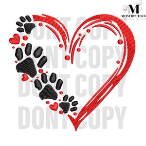 Paw Heart Embroidery Designs, Lover Valentines Day Embroidery Design, Valentine Embroidery Pattern, 5 Sizes, Trendy Embroidery