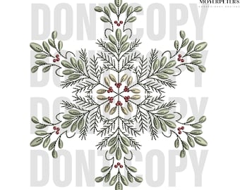 Winter Snowflake Embroidery Designs, Seasonal Wreath Embroidery Design, Christmas Embroidery Pattern, 5 Sizes, Trendy Embroidery