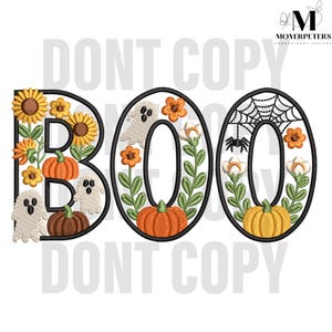 Halloween Fall Boo Embroidery Designs, Floral Ghost Embroidery Design, Fall Halloween Embroidery Pattern, 5 Sizes, Trendy Embroidery