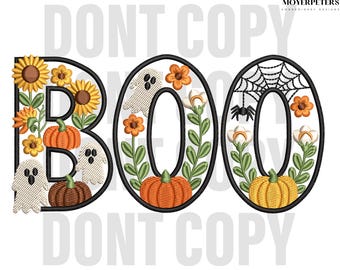 Halloween Fall Boo Embroidery Designs, Floral Ghost Embroidery Design, Fall Halloween Embroidery Pattern, 5 Sizes, Trendy Embroidery