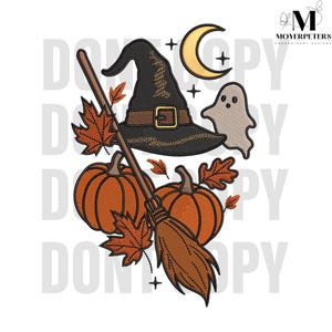 Autumn Witch Hat Embroidery Designs, Autumn Season Embroidery Design, Fall Halloween Embroidery Pattern, 5 Sizes, Trendy Embroidery