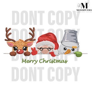 Santa Reindeer Snowman Embroidery Designs, Peeping Santa Embroidery Design, Christmas Embroidery Pattern, 5 Sizes, Trendy Embroidery