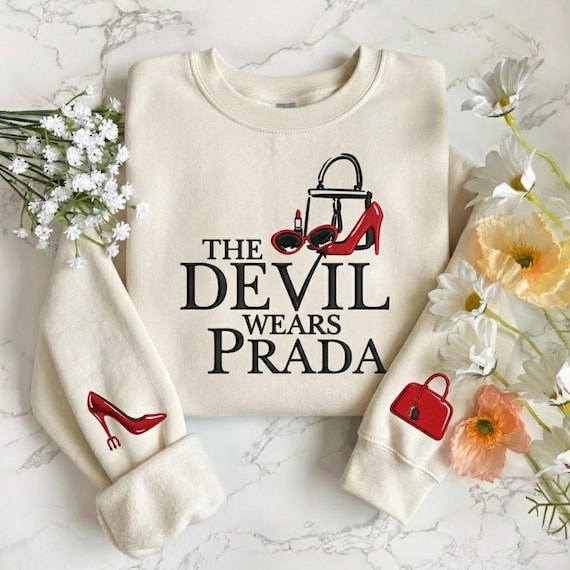 The Devil Wears Prada Embroidered Shirt, Y2K Fashion Movie Embroidery Sweatshirt, Iconic Designer Chic Crewneck, Pop Culture Apparel