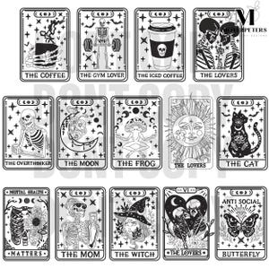 Lot de cartes de tarot d'Halloween motifs de broderie, motif de broderie tarot squelette, motif de broderie mystique, 5 tailles, broderie tendance
