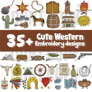 Bundle Western Icons Embroidery Designs, Cowboy Western Embroidery Design, Western Embroidery Pattern, 5 Sizes
