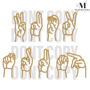Sign Language Embroidery Designs, Asl Alphabet Embroidery Design, Trending Embroidery Pattern, 5 Sizes, Trendy Embroidery