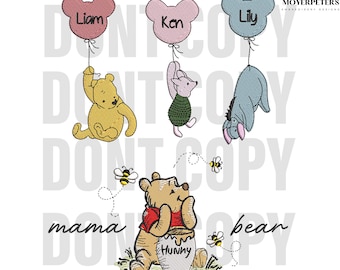 2 Files Honey Bear Mom Embroidery Designs, Mama Est 2025 Embroidery Design, Mother Day Embroidery Pattern, 5 Sizes, Trendy Embroidery