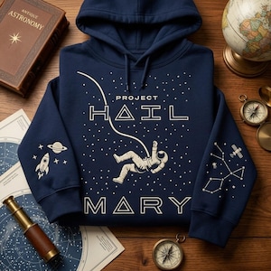 Astronaut Rymd Broderad Tröja, Project Hail Mary Broderad Tröja, Retro Astronomi Hoodie, Present till Honom