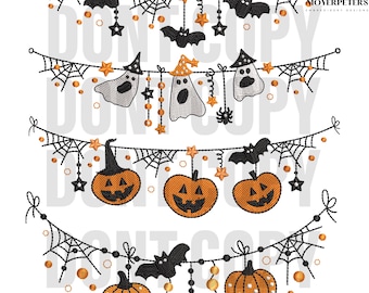 Halloween Garland Bundle Embroidery Designs, Halloween Embroidery Design, Spooky Season Embroidery Pattern, 5 Sizes