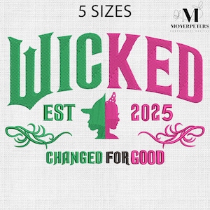 Witch Pink And Green Embroidery Designs, Wicked Embroidery Design, Trending Embroidery Pattern, 5 Sizes, Trendy Embroidery