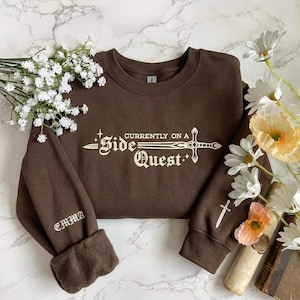 Embroidered Currently On A Side Quest Crewneck, Adventure Quote Embroidered Sweatshirt, Fantasy Clothing Gift