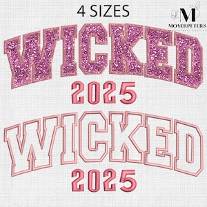 Wicked 2025 Applique Embroidery Designs, Witch Pink Embroidery Design, Trending Embroidery Pattern, 4 Sizes, Trendy Embroidery