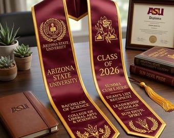 Custom Embroidered Graduation Stole, Personalized Maroon Gold Sash Class Of 2026 Customized Bachelor Of Science Honors Graduate Gift