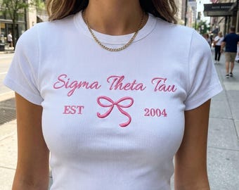 Embroidered Sorority Fitted Tee for Besties, Custom Girl's Trip 2026 Embroidered Crop Top, Y2K Embroidered