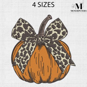 Pumpkin Bow Embroidery Designs, Fall Coquette Bow Embroidery Design, Autumn Embroidery Pattern, 4 Sizes, Trendy Embroidery