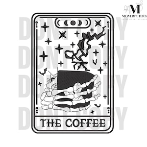 Desenhos de bordado de café, desenho de bordado de carta de tarô de café, padrão de bordado mágico, 5 tamanhos, bordado moderno