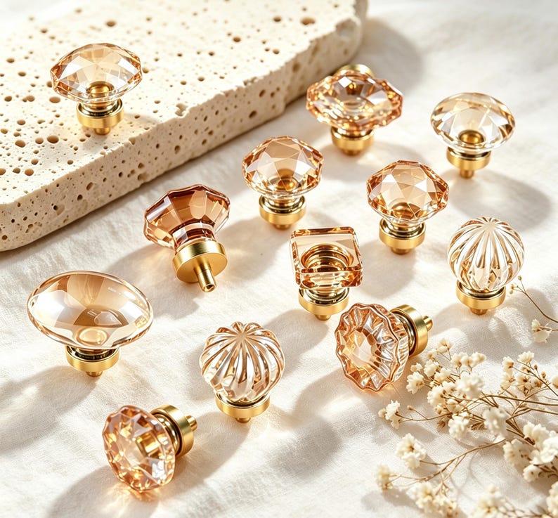 Amber Crystal Cabinet Knobs, Zinc Alloy Base, Elegant Home Decor image 1
