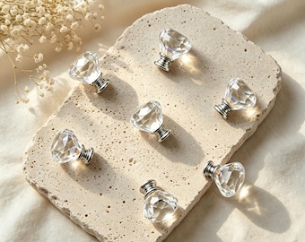 Tiny Crystal Drawer Knobs, Modern Cabinet Hardware Set, Minimalist Elegant Home Decor