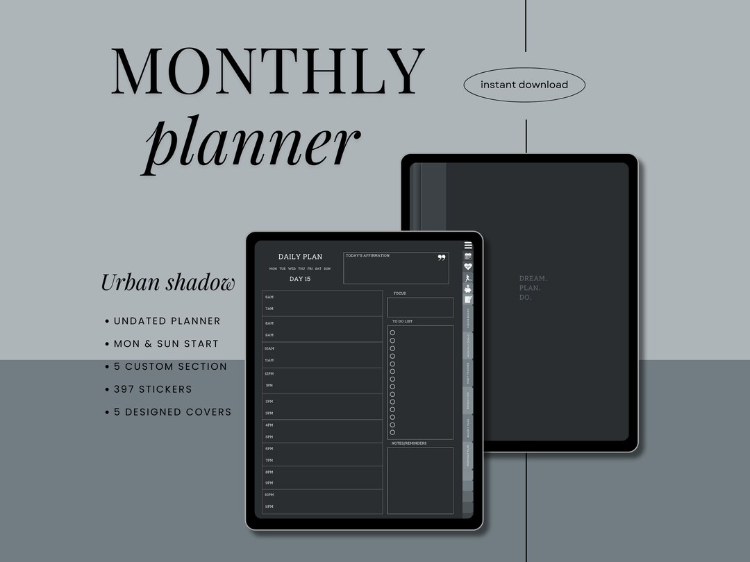 2025-2026 Dark Mode Digital Planner | Undated Minimalist iPad Planner ...