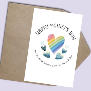 Druckbare Regenbogen Karte, herunterladbare Muttertagskarte, LGBTQ Moms Karte, handgemacht, Queer Mama, schwules Lesben Pride Geschenk, handgemalte LGBT Kunst