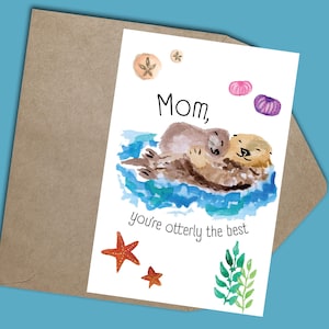 Carte imprimable loutre, carte de fête des mères téléchargeable, carte drôle, fait main, téléchargement immédiat, cadeau de fête des mères, design peint à la main
