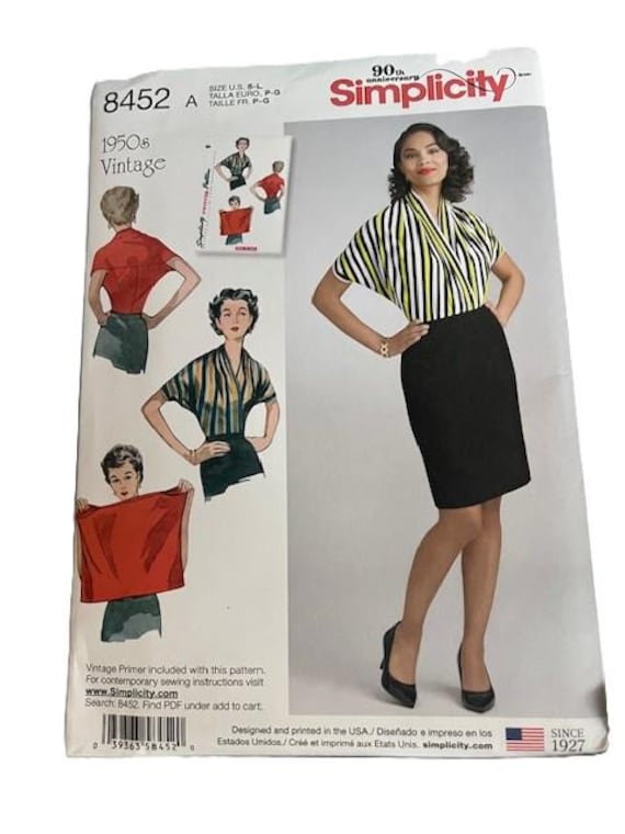 Simplicity Pattern 1950s Vintage Uncut Pattern (Recreated in 2017) Sized Small Medium and Large. Vintage Blouse