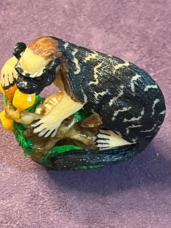Tagua Nut Platapus Carving Miniture Handcarved and Handpainted Signed Sculpture - Made in Panama