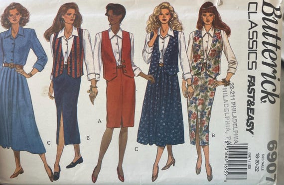 1990s Butterick Classics Uncut Patterns Vest Shirt Skirt Sizes 18-20-22
