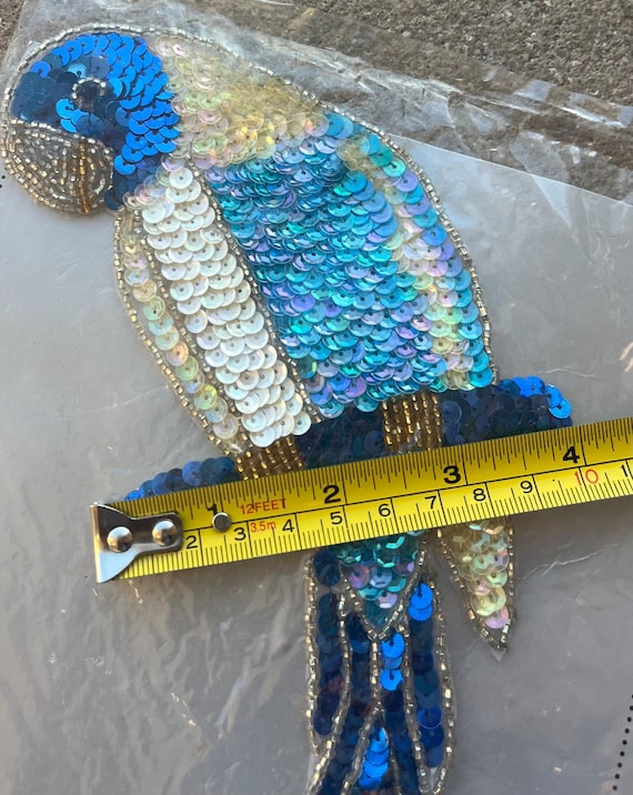 Vintage Blue Parrot Applique by McCalls Aprox 9” Tall Hand-Beaded