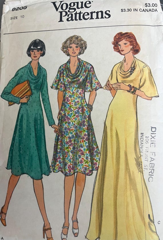 Vintage Vogue Dress Patterns Size 10 Uncut Vogue Patterns 1970s