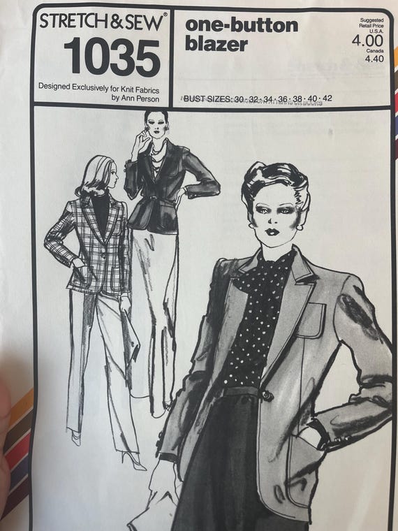 One-button Blazer Stretch and Sew Uncut Patterns
