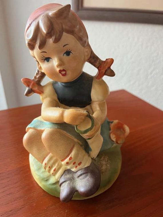 Enesco Ceramic Figure Unmarked Girl Darning Sock