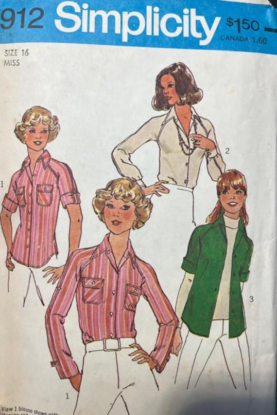 1970s Simplicity Misses Shirts Tops  Uncut Size 16