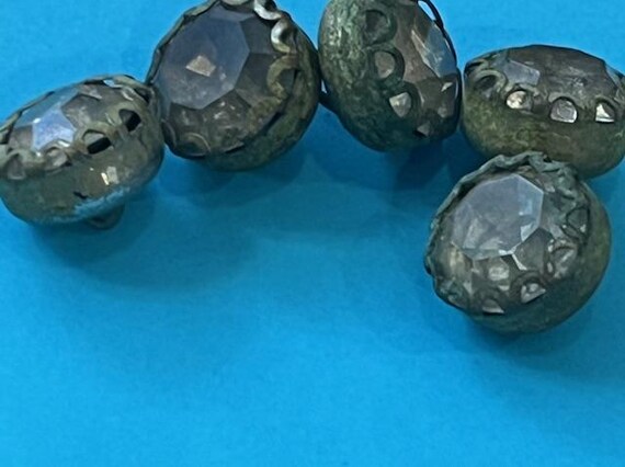 Vintage Salt Grey Black Glass Shank Button on metal