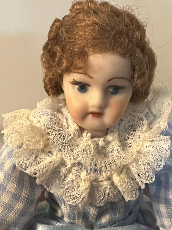 Vintage Victorian Miniture Doll with Stand 5” Tall