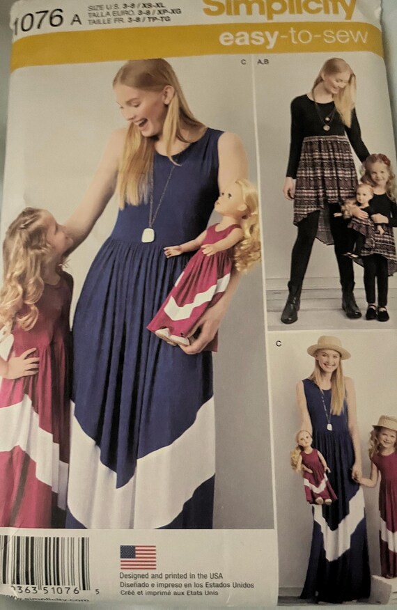 Simplicity Easy-To-Sew Mom. Daughter & Doll Matching Dress and Tunic
