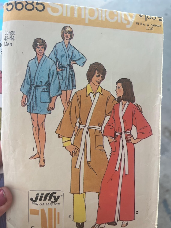 Simplicity Large Circa 1970s Previously Loved Bathrobe Jiffy Kimono Robe Patterns Men 42 -44