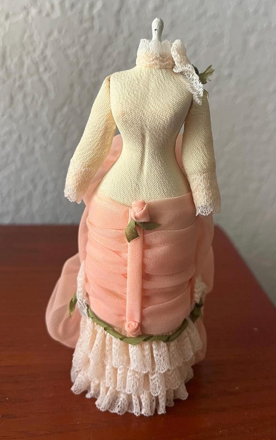 Dollhouse Miniture Lace and Chiffon Gown on Maniquin / Wardrobe Stand