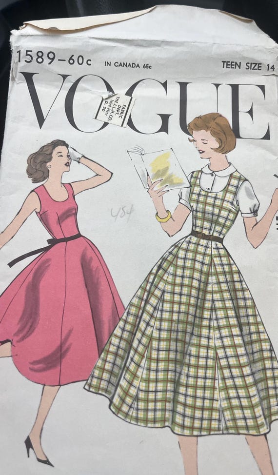 Rare Vintage m 1950s Uncut Vogue Dress or Jumper and Blouse Pattern Mid-Century Vogue Teen Size 14 No 1589