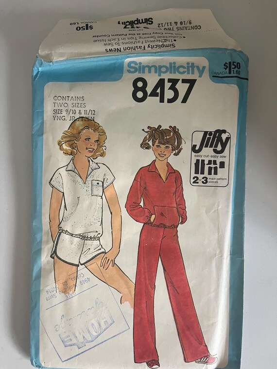 Simplicity 8437 JIFFY Junior Pullover Top, Pants. and Shorts - Partially Cut Patterns -