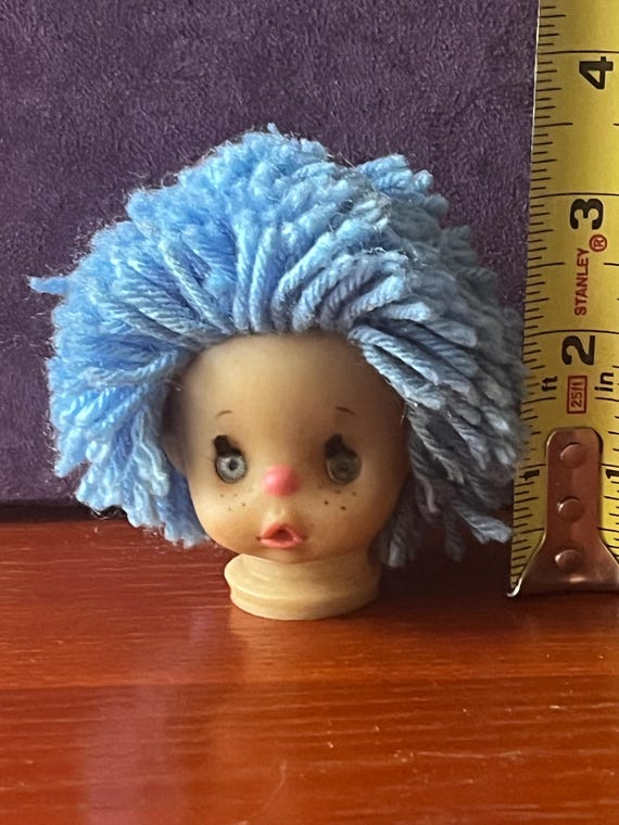 Vintage 1980s Patapouf Doll Head - Blue Hair and Blue Eyes
