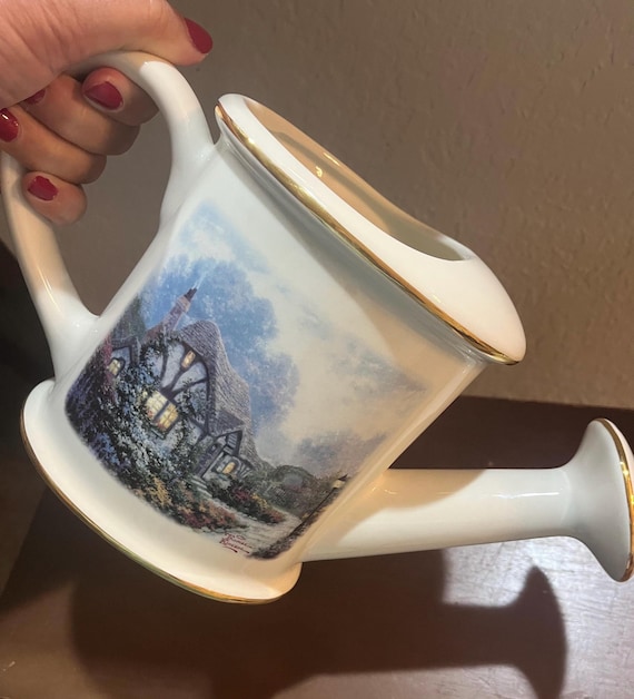 Thomas Kinkade Porcelain w/ Gold Trim Watering Jug Telaflora 2004 Cottage Theme